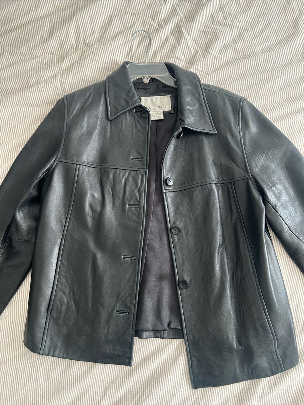 Nine West Black Leather Button-Front Jacket